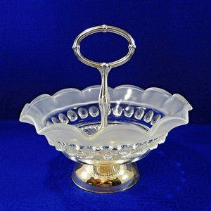 Vtg Satin Glass Bon Bon Dish Compote Bagley CATHERINE Katherine England AS IS
